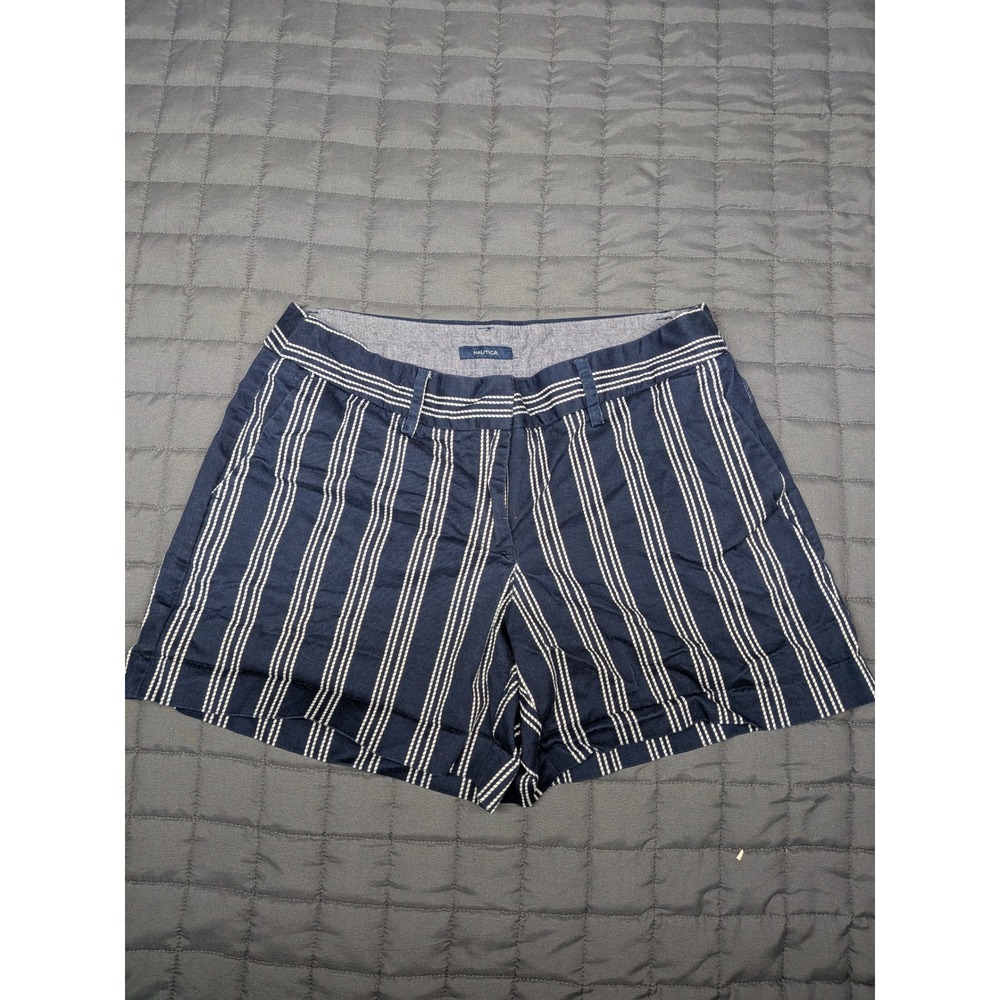 Nautica Womens Navy Blue White Striped Stretch Cotton Shorts Size 4 Nautical